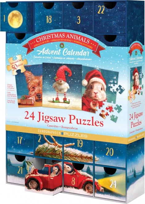 Adventskalender met Puzzel Eurographics 24 x 50 Stuks – Kerstdieren