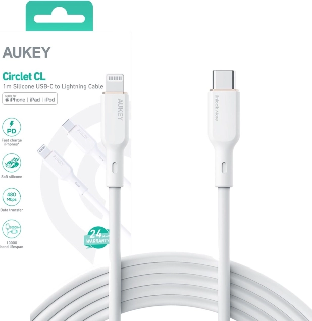 CB-SCL2 Witte siliconen Lightning-USB‑C kabel | USB Power Delivery USB‑PD | 1,8 m | 27 W | 3 A | MFi Apple