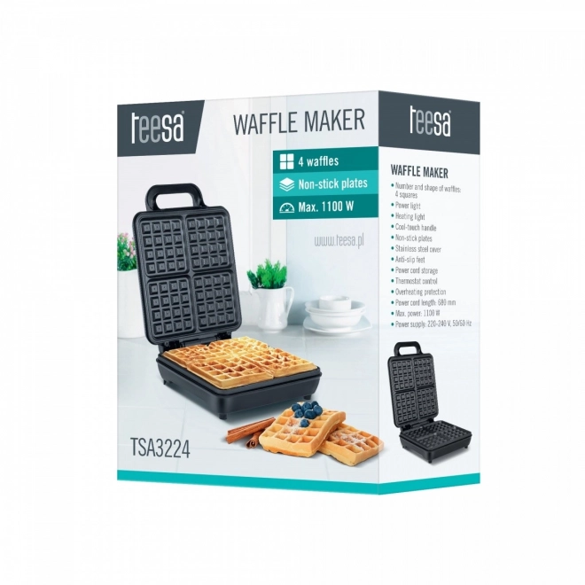 Wafelijzer 4 wafels 1100W teflon