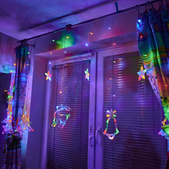 LED gekleurde gordijn met kerstmotieven - 2,5 m, 138 LED's