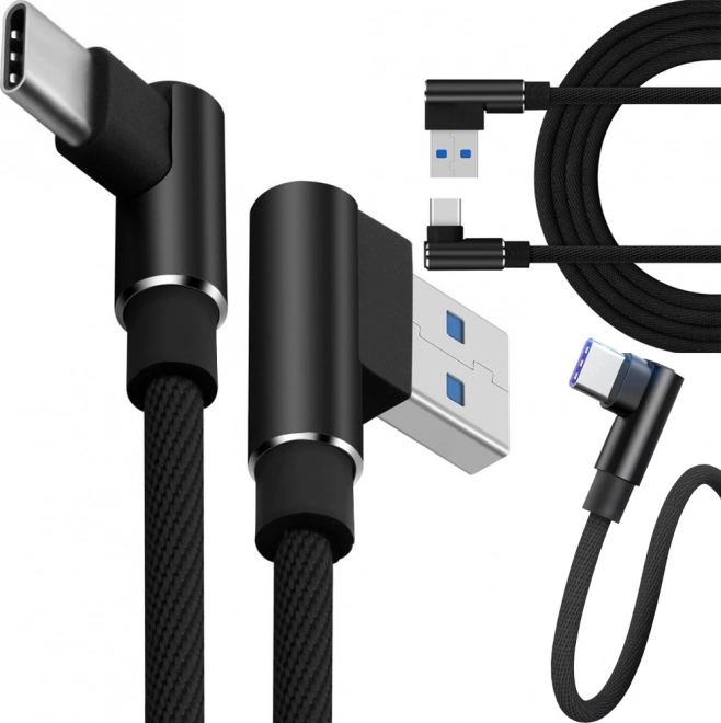Hoekige USB‑C‑kabel 1 m – snelladen, gevlochten, USB‑A naar USB‑C