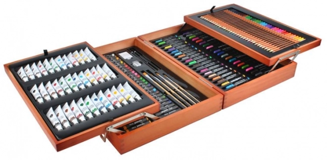 Grote set in houten koffertje voor kleine schilders 174 stuks