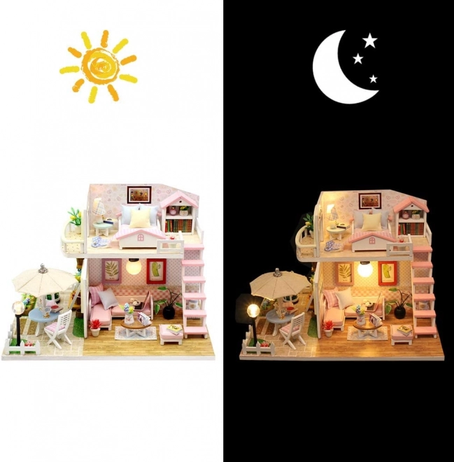 Houten poppenhuis met LED-verlichting