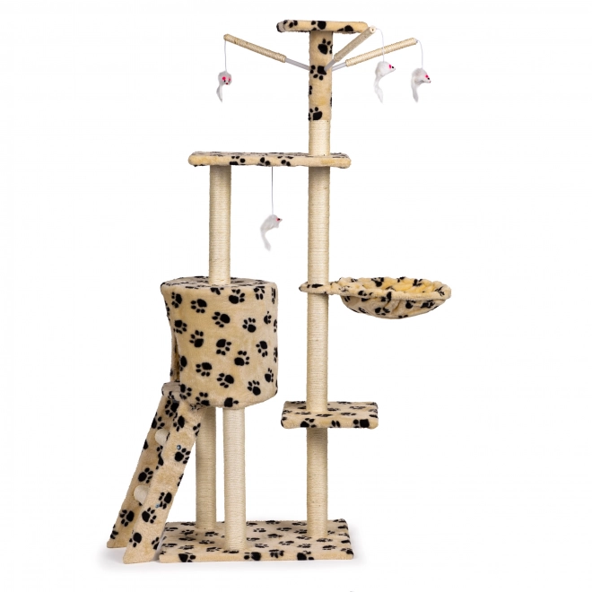 Klimboom voor katten, huisje, boom, bed, 138cm xl, Pootafdrukprints