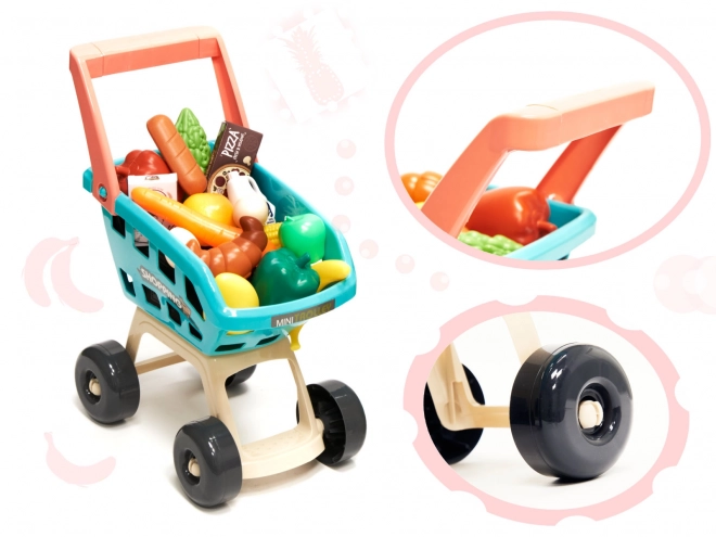 Kindersupermarkt met kassa en muntgroen karretje