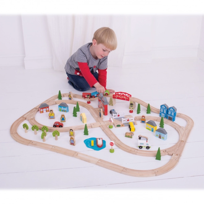 Bigjigs Rail Houten Treinset stad en dorp 101 stukken