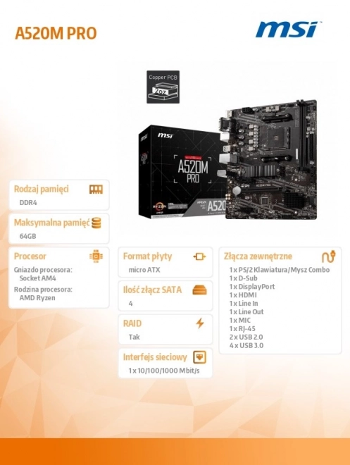 Moederbord MSI A520M PRO mATX voor AMD