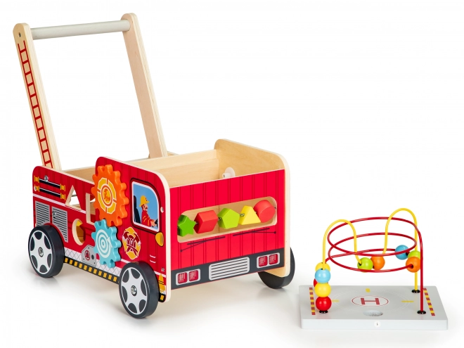 Houten educatieve loopwagen met blokken - Brandweerauto ECOTOYS