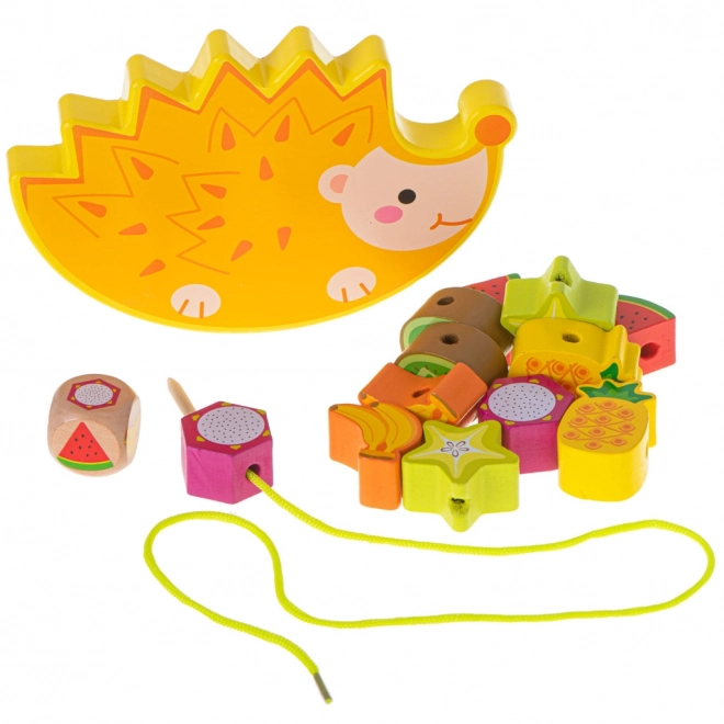 Houten rijgspel met egel en fruit