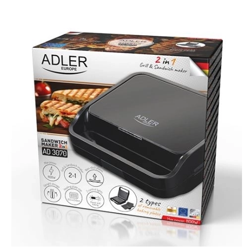 Adler Europe multifunctionele tosti-ijzer 2-in-1 zwart