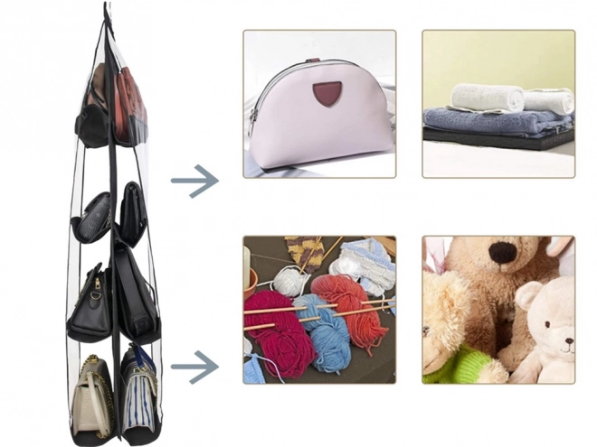 Hangende organizer voor handtassen in de kast
