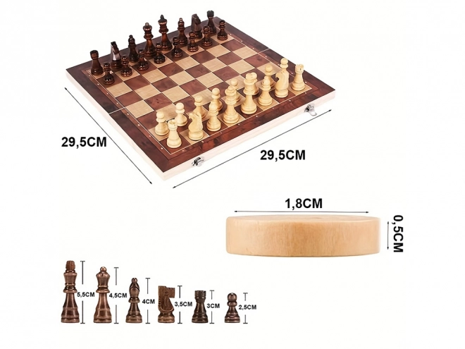 Houten spelformule 3-in-1: Schaken, Dammen en Backgammon