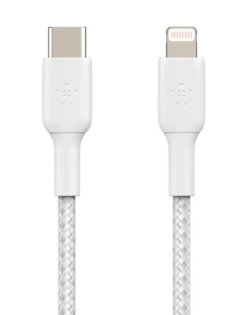 Gebreide USB-C naar Lightning kabel 1m wit