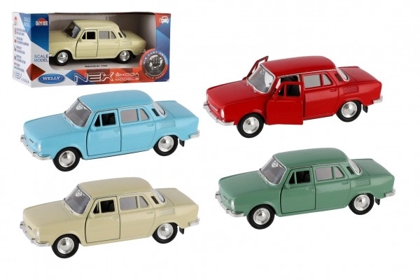 Auto Welly Škoda 100 metaal/plastic 11cm 1:34 vrije loopmogelijkheid 4 kleuren 15x7x7cm