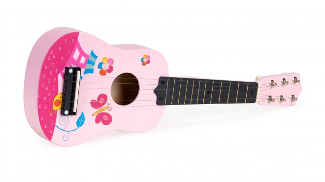 Kinder houten gitaar, metalen snaren, roze ECOTOYS