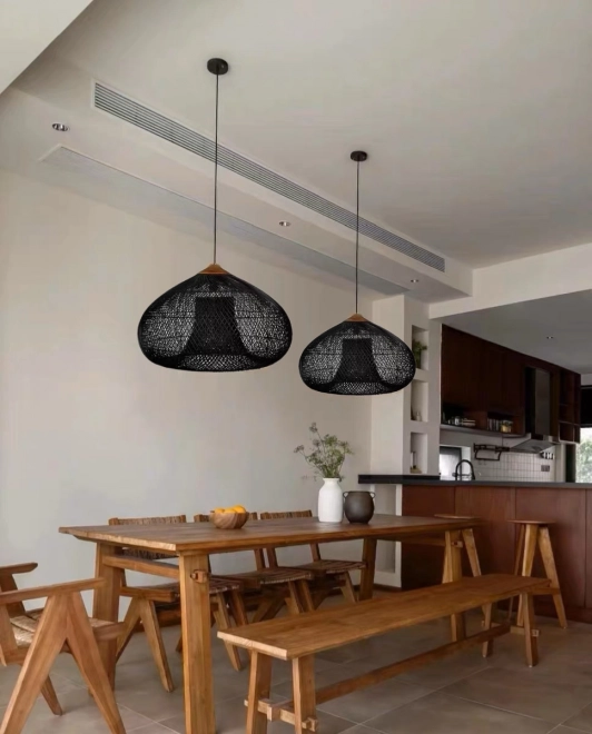 Plafond hanglamp van natuurlijke rotan - 40 cm - zwart