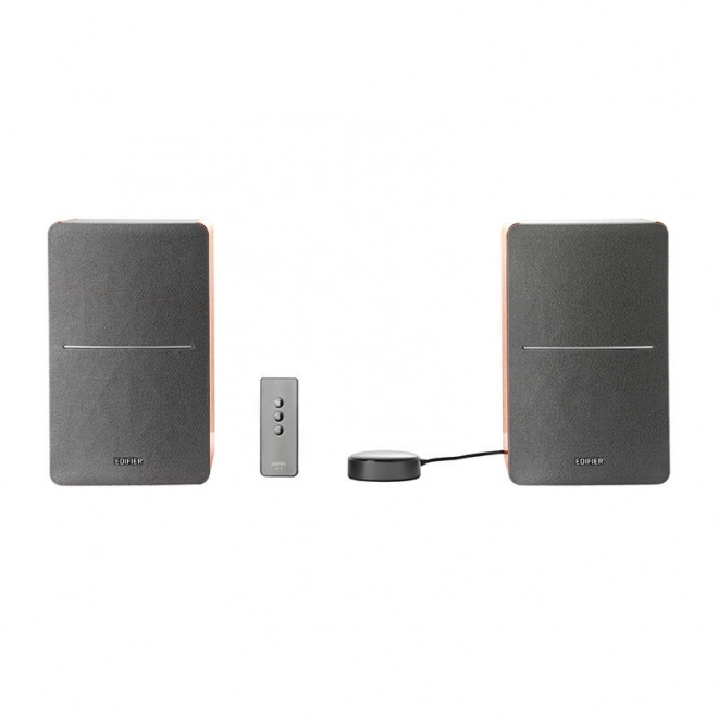 Luidsprekers Edifier R1280T met WiiM Mini in bruine kleur