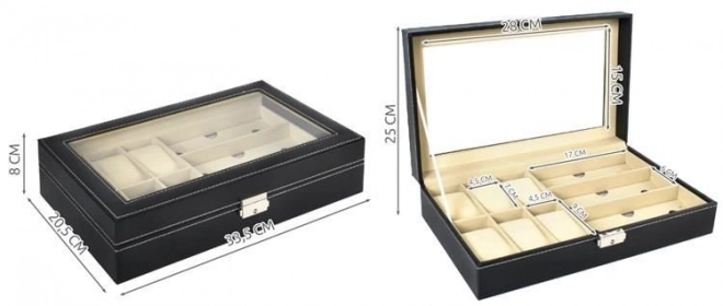 Elegante zwarte organizer voor horloges en brillen