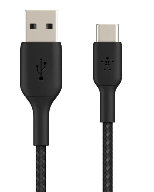 Gevlochten kabel USB-C naar USB-A 2m zwart