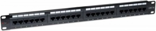 Patchpanel 1U Cat6 UTP 24×RJ45 zwart