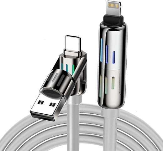 BlitzWolf 4-in-1 kabel USB-C/USB-A naar USB-C/Lightning 1,2 m 240 W RGB, grijs