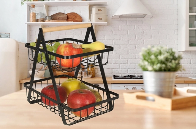 Twee verdiepingen fruitmand metaal hout
