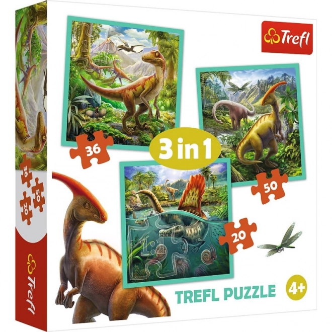 Puzzel 3in1 Wereld van Dinosauriërs 20x19,5cm in doos 28x28x6cm