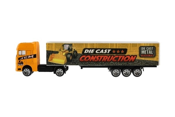 Vrachtwagen met aanhanger metaal/plastic 20cm vrij rollend assortiment in plastic doosje 20x5x3cm