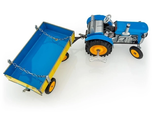 Tractor Zetor met aanhangwagen blauw op sleutel metaal 28cm Kovap in doos