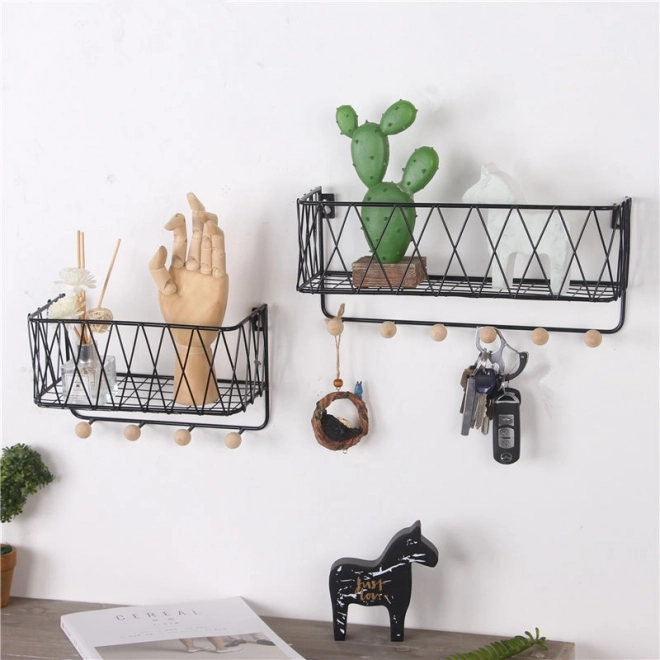 Hangende plank met haken, LOFT stijl, zwart, 25,5 cm