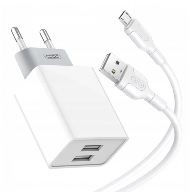 Wandoplader XO L65EU 12W met micro USB-kabel 2xUSB (wit)
