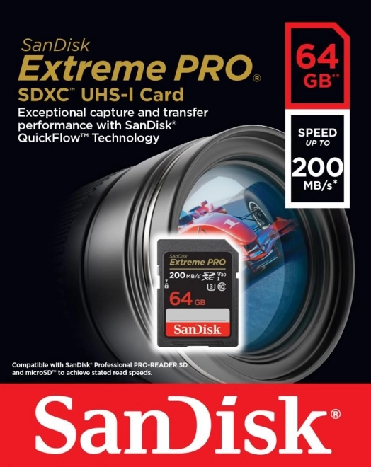 Geheugenkaart SANDISK EXTREME PRO SDXC 64GB 200/90 MB/s UHS-I U3 (SDSDXXU-064G-GN4IN)