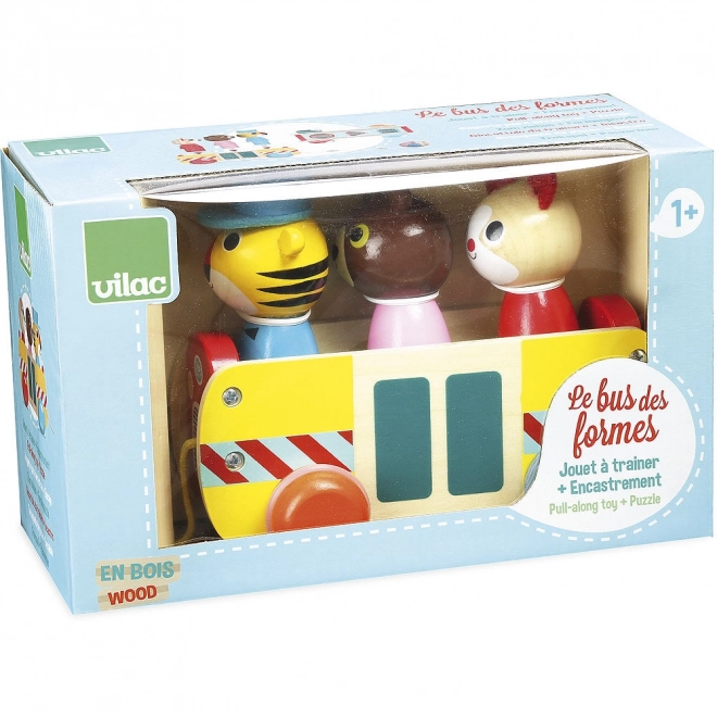 Trekbus met dierfiguren van kleurrijk hout