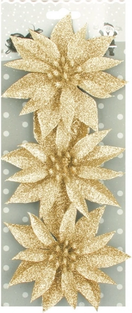 Kerstrozen met glitters goud