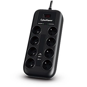 Overspanningsbeveiliging CyberPower met 8 stopcontacten en 2 USB-poorten