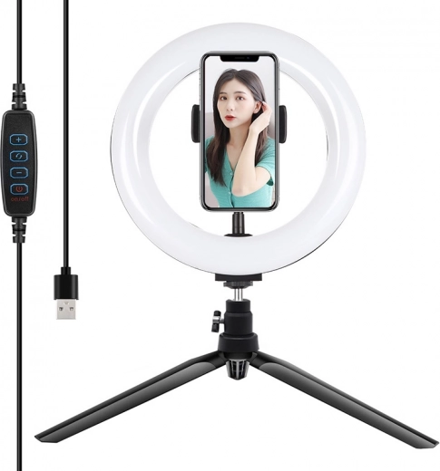 Puluz ringvormige LED-lamp 20 cm met statief en telefoonhouder