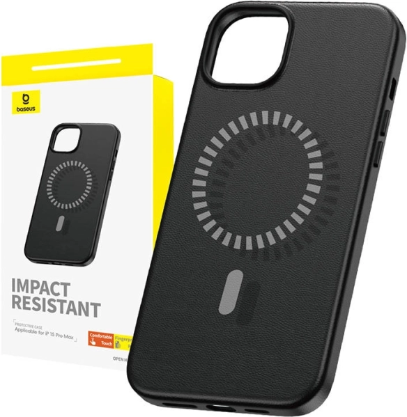 Magnetische case Baseus Fauxther voor iPhone 15 Pro Max, zwart