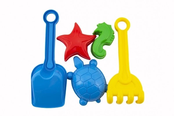 Kinderset voor zand met schep en zandvormen
