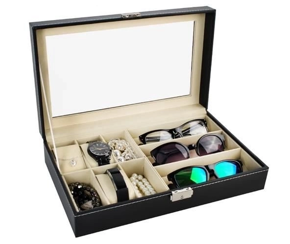 Elegante zwarte organizer voor horloges en brillen