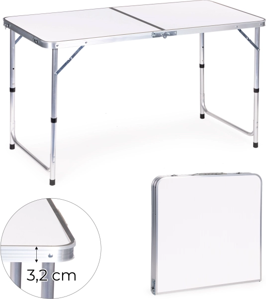 Opvouwbare kampeertafel MultiGarden, wit blad 120 × 60 cm