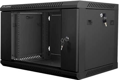 Wandgemonteerde serverkast 19'' 6U 600x450mm zwart met glazen deur