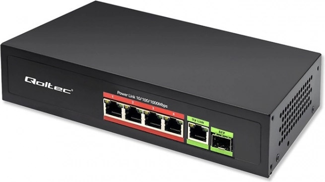 Switch Fast Ethernet PoE met 4x RJ45 PoE, 1x RJ45 Uplink en 1x SFP