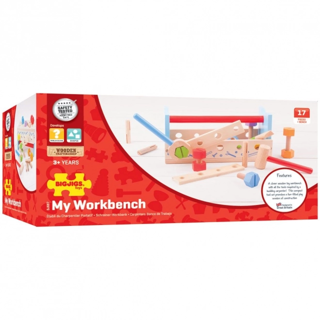 Houten werkbank en gereedschapskist 2-in-1 Bigjigs Toys