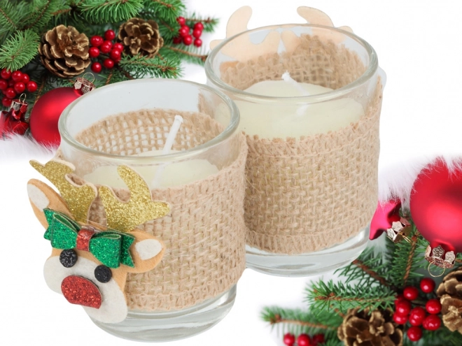 Geurkaarsen in glas met rendiermotief, set van 2 stuks