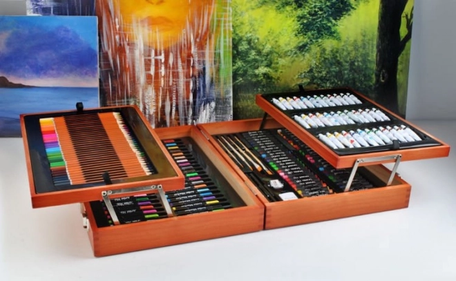 Grote set in houten koffertje voor kleine schilders 174 stuks