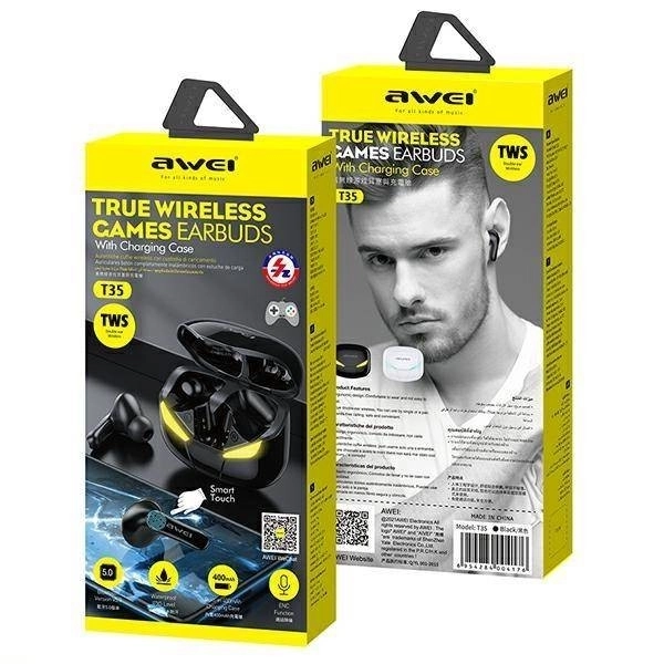 Draadloze oordopjes Awei T35 met oplaadstation voor gamers zwart
