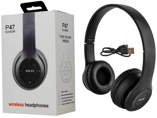 Draadloze hoofdtelefoon p47 bluetooth microfoon mp3 – Zwart