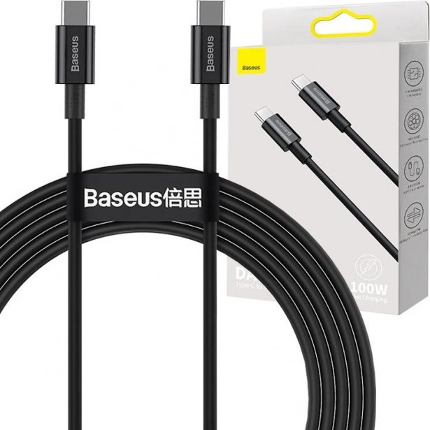 Baseus USB-C naar USB-C snellaadkabel 100W, 1m zwart