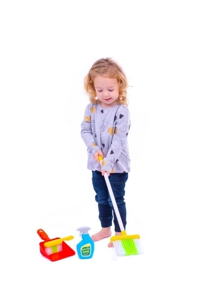 Schoonmaakset / schoonmaakster met accessoires plastic 5 stuks op kaart 21,5x57,5x5cm