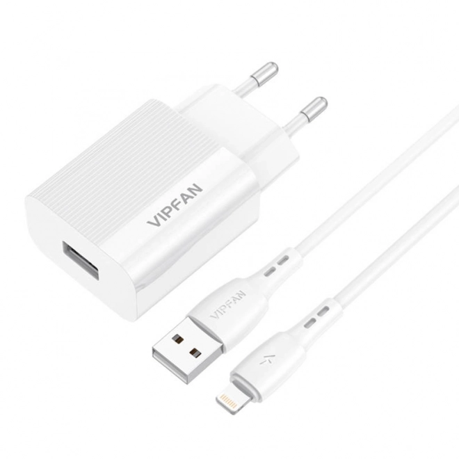 Netlader VFAN E01, 1x USB, 2,4A + Lightning-kabel (wit)